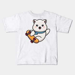 Cute polar bear play skateboard cartoon Kids T-Shirt